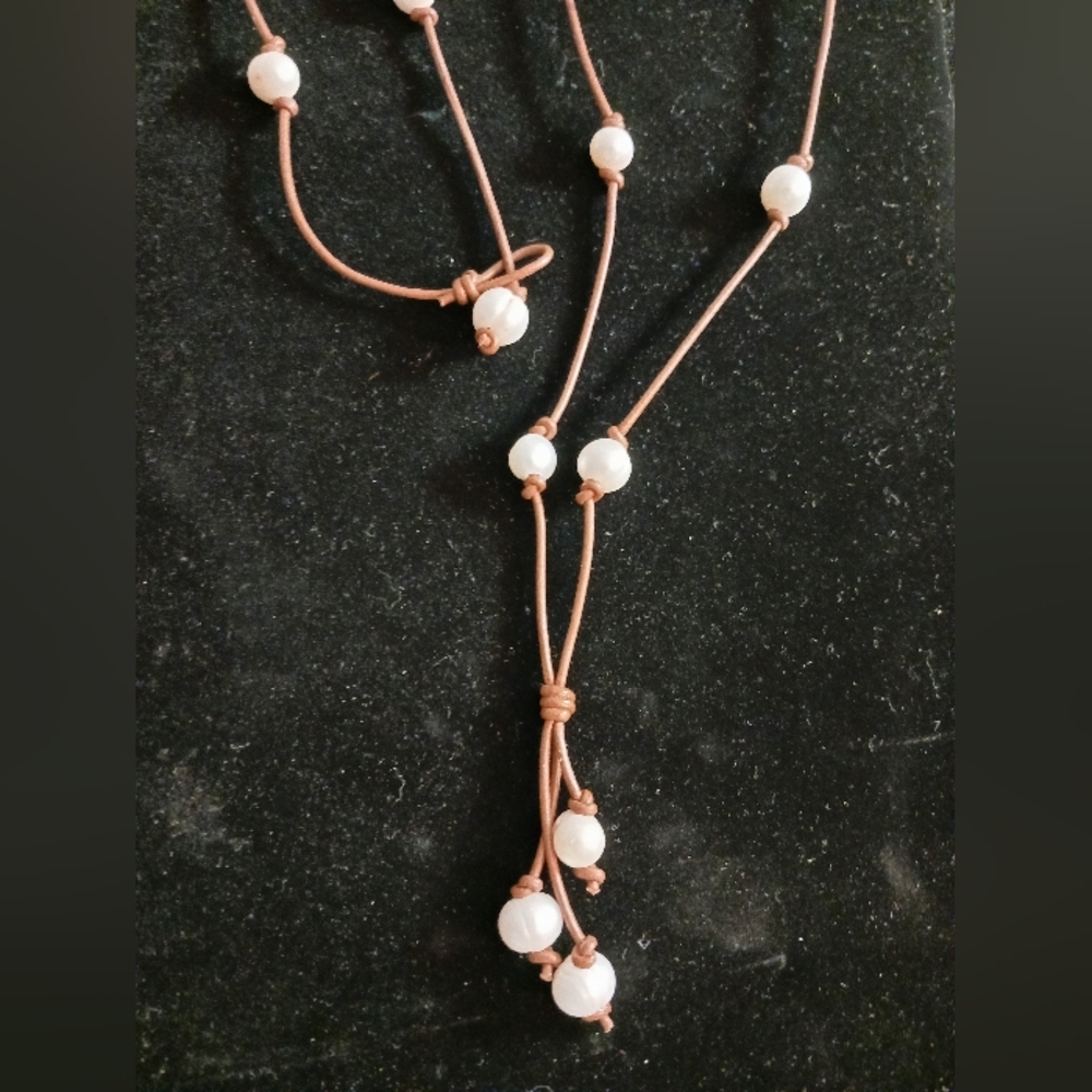 Freshwater Pearl And Leather Tassel Necklace, 35 Inches - Picture 9 of 11